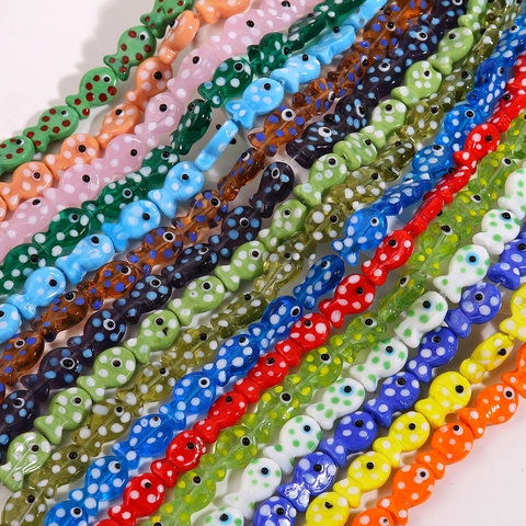 Hand Painted Fish Shaped Glaze Beads Polka Dot Glass Loose Beads For DIY Bracelet Necklace Phone Chain Jewelry Making Accessories