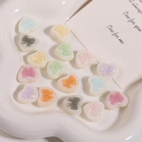 Heart Shaped Resin Charms With Bowknot Relief DIY Earring Jewelry Making Accessories Macaron Color Pendant For Crafting Handcraft