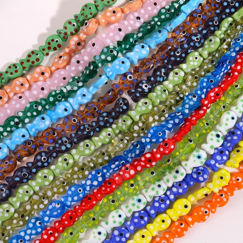 Hand Painted Fish Shaped Glaze Beads Polka Dot Glass Loose Beads For DIY Bracelet Necklace Phone Chain Jewelry Making Accessories