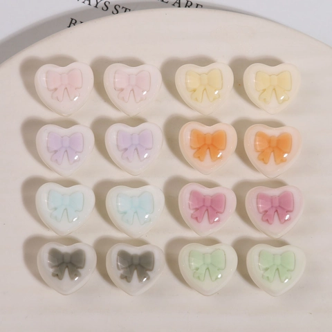 Heart Shaped Resin Charms With Bowknot Relief DIY Earring Jewelry Making Accessories Macaron Color Pendant For Crafting Handcraft