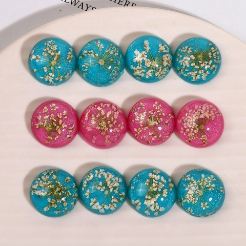 Handmade Round Resin Dried Flower Cabochon Gypsophila With Glitter For DIY Jewelry Making Earrings Phone Case Decor Crafts