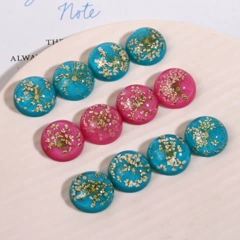 Handmade Round Resin Dried Flower Cabochon Gypsophila With Glitter For DIY Jewelry Making Earrings Phone Case Decor Crafts