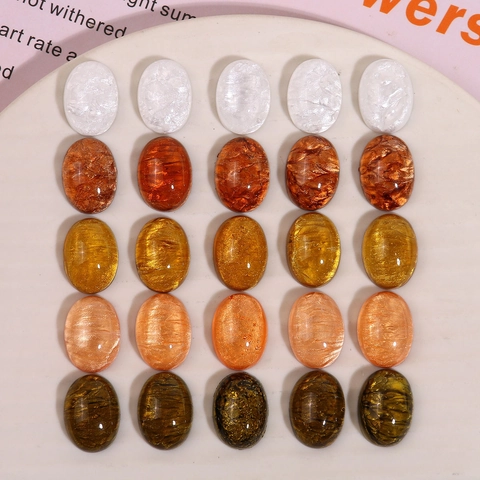 Vintage Oval Resin Cabochons DIY Jewelry Making Accessories Elegant Marble Texture Glitter Flatback Beads For Earrings
