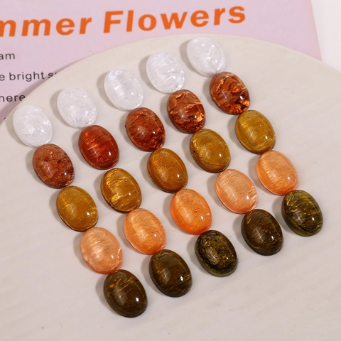 Vintage Oval Resin Cabochons DIY Jewelry Making Accessories Elegant Marble Texture Glitter Flatback Beads For Earrings