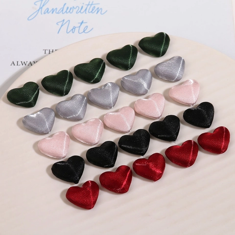 Japanese Style Simple Heart Shaped Satin Fabric Covered Buttons Alloy Base DIY Accessories For Handmade Jewelry Hair Clips Craft