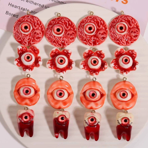 Resin Eyeball Pendants Horror Gothic Eyeball Charms For DIY Necklace Halloween Jewelry Making Accessories Teeth Brain Shape Charms