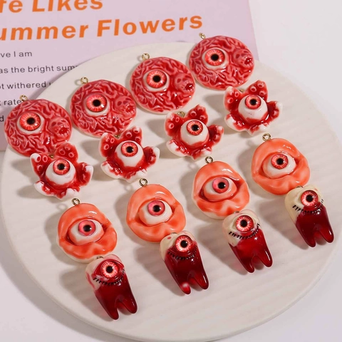 Resin Eyeball Pendants Horror Gothic Eyeball Charms For DIY Necklace Halloween Jewelry Making Accessories Teeth Brain Shape Charms