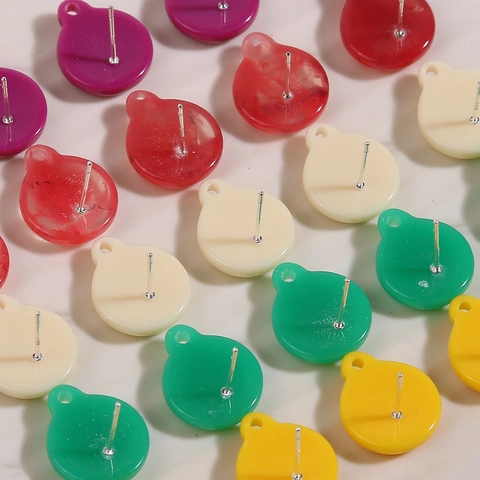 DIY Round Colorful Resin Earring Accessories With Silver Earring Post Minimalist Jewelry Making Findings For Women Jewelry Parts