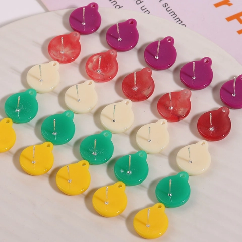 DIY Round Colorful Resin Earring Accessories With Silver Earring Post Minimalist Jewelry Making Findings For Women Jewelry Parts