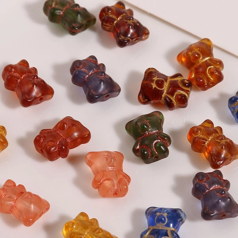 Czech Glass Bear Beads Gold Traced 3D Transparent Animal Pendants For DIY Earring Bracelet Necklace Jewelry Making Crafts