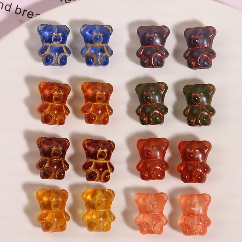 Czech Glass Bear Beads Gold Traced 3D Transparent Animal Pendants For DIY Earring Bracelet Necklace Jewelry Making Crafts