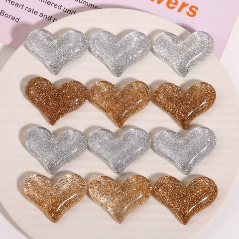 Patch in Resina a Forma di Cuore Glitterato Stile Coreano Accessori per Gioielli Fai-da-te per Decorazione Custodia Cellulare Oro Argento