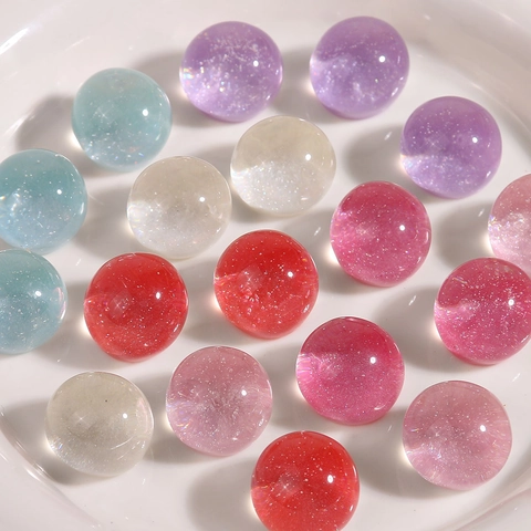 Cuentas Semiredondas Coreanas de Resina con Purpurina Estrellada Cabujones Pulidos Semitransparentes para Accesorios de Joyería DIY