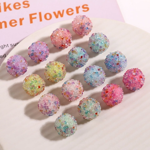 Dreamy Colorful Sugar Ball Resin Beads For DIY Earring Jewelry Making Sparkling Glitter Round Beads Accessories Women