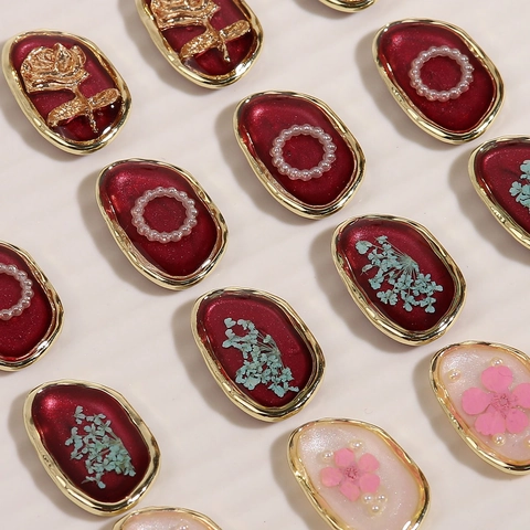 Vintage Alloy Resin Dried Flower Charms For DIY Earring Jewelry Making Retro Oval Pendants With Artificial Pearl And Gold Foil Rose