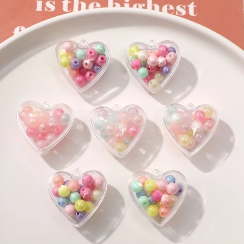 Handmade Acrylic Heart Transparent Pendant With Colorful Artificial Pearl Beads For DIY Jewelry Making Phone Case Accessories