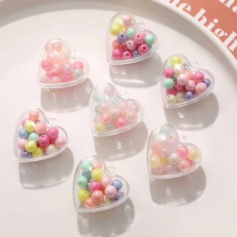 Handmade Acrylic Heart Transparent Pendant With Colorful Artificial Pearl Beads For DIY Jewelry Making Phone Case Accessories