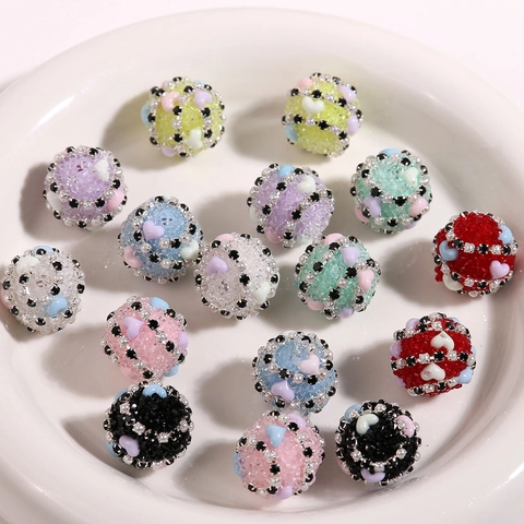 18mm Sugar Ball Resin Beads With Heart Pattern Straight Hole Spherical Spacer Beads For DIY Earrings Jewelry Making Accessories