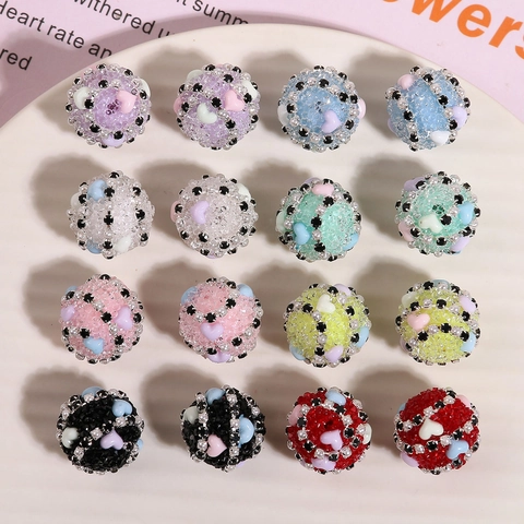 18mm Sugar Ball Resin Beads With Heart Pattern Straight Hole Spherical Spacer Beads For DIY Earrings Jewelry Making Accessories