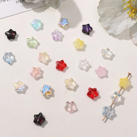 Cuentas de Vidrio en Forma de Estrella Degradado Coloridas Transparentes Estrella Lampwork Cuentas Espaciadoras Para DIY Pendientes Joyería Artesanía Accesorios