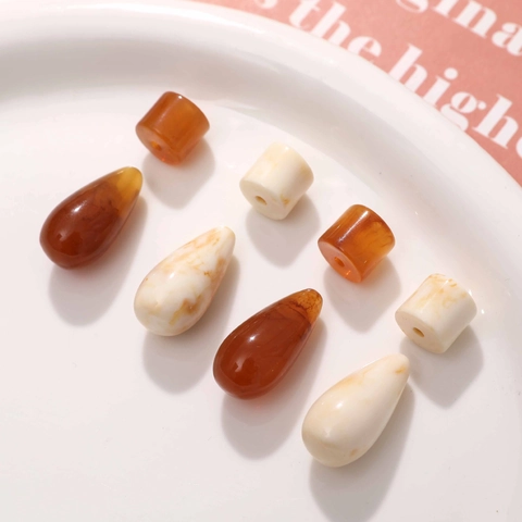 Vintage Resin Waterdrop Cylinder Beads For DIY Jewelry Making Marbled Amber White Charms Earring Necklace Pendants Material