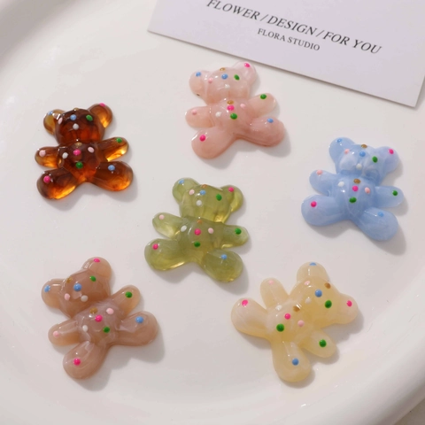 Simpatici Accessori DIY Orsetto in Resina a Cartoni Animati Ciondoli Orsetto a Pois Colorati per Custodie Cellulari e Capelli