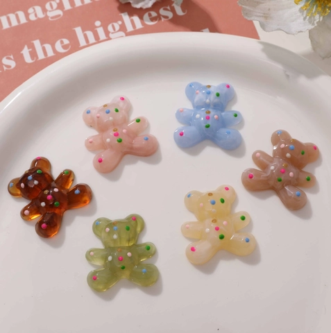 Simpatici Accessori DIY Orsetto in Resina a Cartoni Animati Ciondoli Orsetto a Pois Colorati per Custodie Cellulari e Capelli