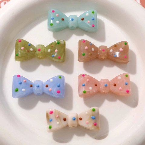 DIY Bow Tie Resin Charms With Colorful Polka Dots Perforated Bow Beads For Jewelry Making Phone Case Hair Clip Accessories
