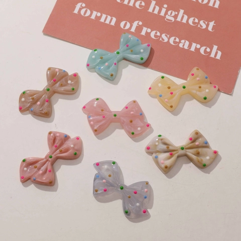 Resin Bow Charms With Colorful Polka Dots For DIY Jewelry Making Phone Case Accessories Cute Asymmetric Bowknot Decoration