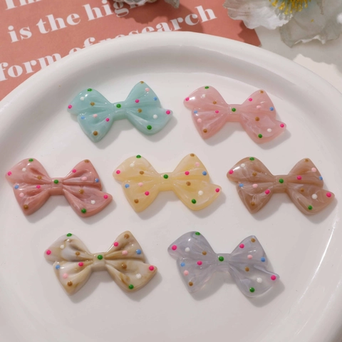 Resin Bow Charms With Colorful Polka Dots For DIY Jewelry Making Phone Case Accessories Cute Asymmetric Bowknot Decoration