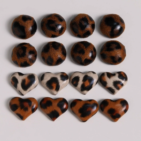 Vintage Leopard Print Leather Heart Round DIY Jewelry Accessory Patch For Earrings Hair Clips Phone Case Decoration