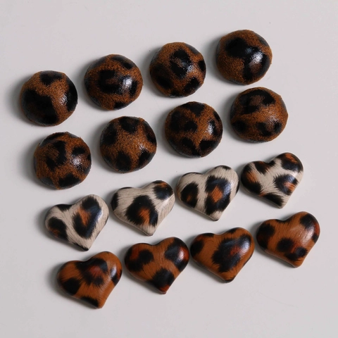 Vintage Leopard Print Leather Heart Round DIY Jewelry Accessory Patch For Earrings Hair Clips Phone Case Decoration