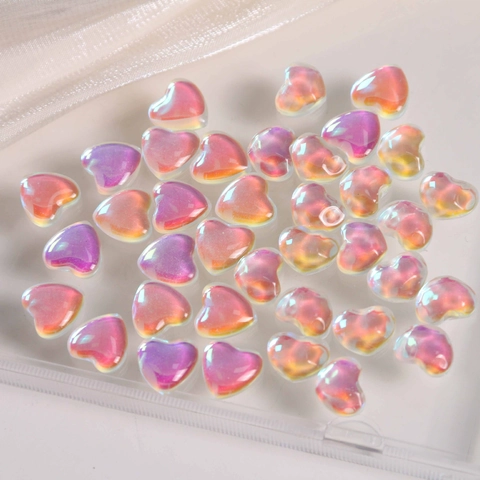 Mini Aurora Heart Glass Charms For DIY Nail Art Phone Case Jewelry Making Multicolor Liuli Heart Beads Decorative Accessories