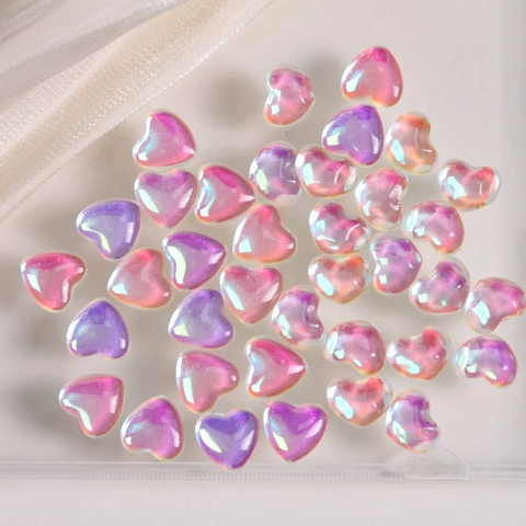 Mini Aurora Heart Glass Charms For DIY Nail Art Phone Case Jewelry Making Multicolor Liuli Heart Beads Decorative Accessories
