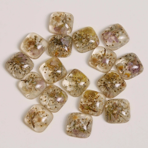 Dijes de Resina Transparente Cuadrados Vintage Japonés con Flores Secas para Pendientes DIY Funda de Teléfono Accesorio Botánico Natural Joyería