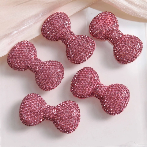 Accesorio DIY Lazo Rosa con Diamantes de Imitación Parche de Arcilla Polimérica para Funda de Teléfono Material para Hacer Joyas
