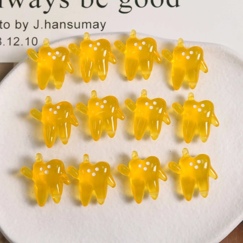 Jelly Color Translucent Resin Tooth Character Pendants For DIY Jewelry Making Keychain Accessories Cute Cartoon Charms