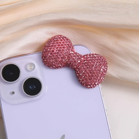Accesorio DIY Lazo Rosa con Diamantes de Imitación Parche de Arcilla Polimérica para Funda de Teléfono Material para Hacer Joyas