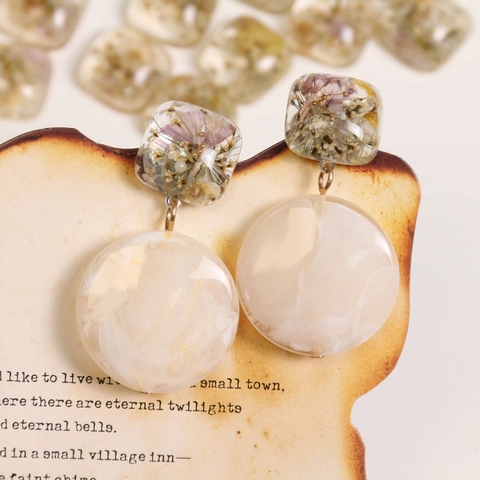 Dijes de Resina Transparente Cuadrados Vintage Japonés con Flores Secas para Pendientes DIY Funda de Teléfono Accesorio Botánico Natural Joyería