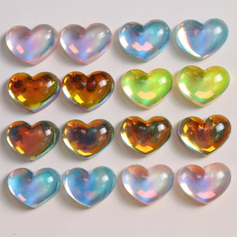 Parches de Resina de Corazón Iridiscente Decoración en Forma de Corazón DIY para Hacer Joyas Tocado Charms de Zapatos