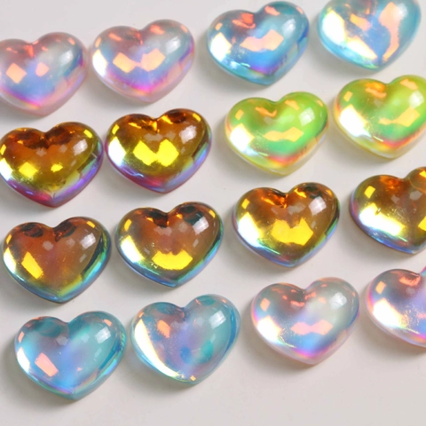 Parches de Resina de Corazón Iridiscente Decoración en Forma de Corazón DIY para Hacer Joyas Tocado Charms de Zapatos