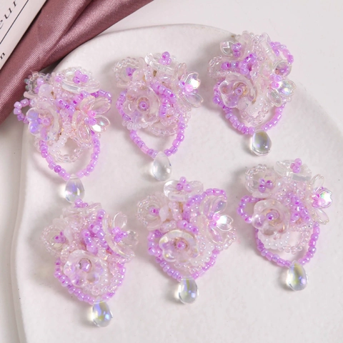 Handgefertigte Perlen Blume DIY Schmuckzubehör Für Ohrringe Kopfschmuck Glasperlen Irisierend Lila Blumen Wassertropfen Anhänger