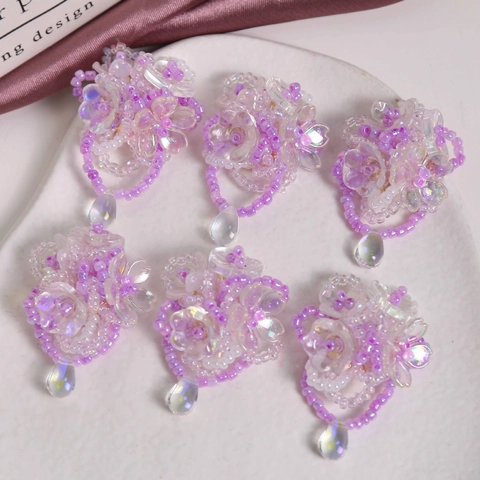 Handgefertigte Perlen Blume DIY Schmuckzubehör Für Ohrringe Kopfschmuck Glasperlen Irisierend Lila Blumen Wassertropfen Anhänger