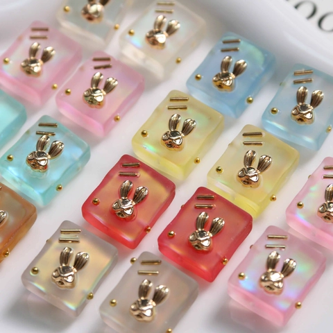 Frosted Resin Square Rabbit Bead DIY Jewelry Accessory For Necklace Bracelet Making Inlaid Alloy Bunny Decor Handmade Craft Materials