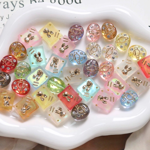 Frosted Resin Square Rabbit Bead DIY Jewelry Accessory For Necklace Bracelet Making Inlaid Alloy Bunny Decor Handmade Craft Materials