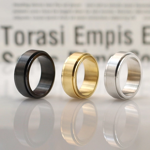 Minimalistischer Titanstahl Gebürsteter Spinner Ring Für Damen Herren Drehbarer Dekompression Schmuck Industrie Stil Bandring