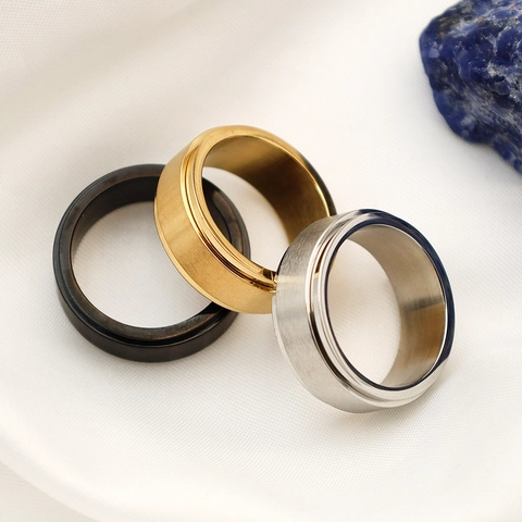 Minimalistischer Titanstahl Gebürsteter Spinner Ring Für Damen Herren Drehbarer Dekompression Schmuck Industrie Stil Bandring