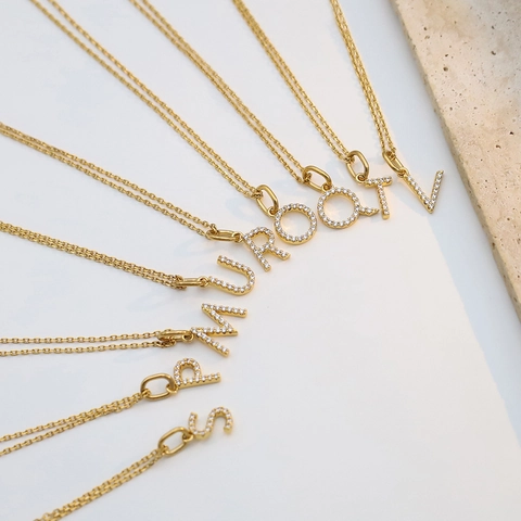 Edelstahl Strass 26 Englische Alphabet Buchstaben Anhänger Halskette Vergoldet Personalisierte Initial Choker Damen Schmuck