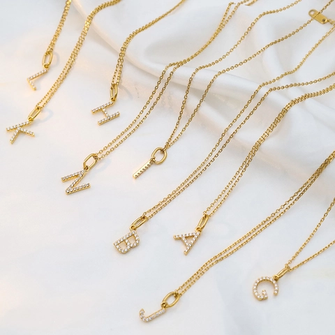 Edelstahl Strass 26 Englische Alphabet Buchstaben Anhänger Halskette Vergoldet Personalisierte Initial Choker Damen Schmuck