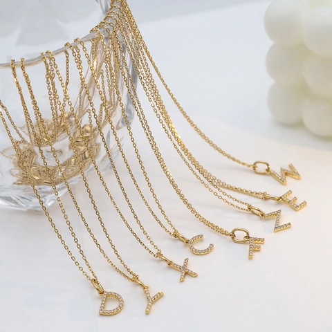Edelstahl Strass 26 Englische Alphabet Buchstaben Anhänger Halskette Vergoldet Personalisierte Initial Choker Damen Schmuck